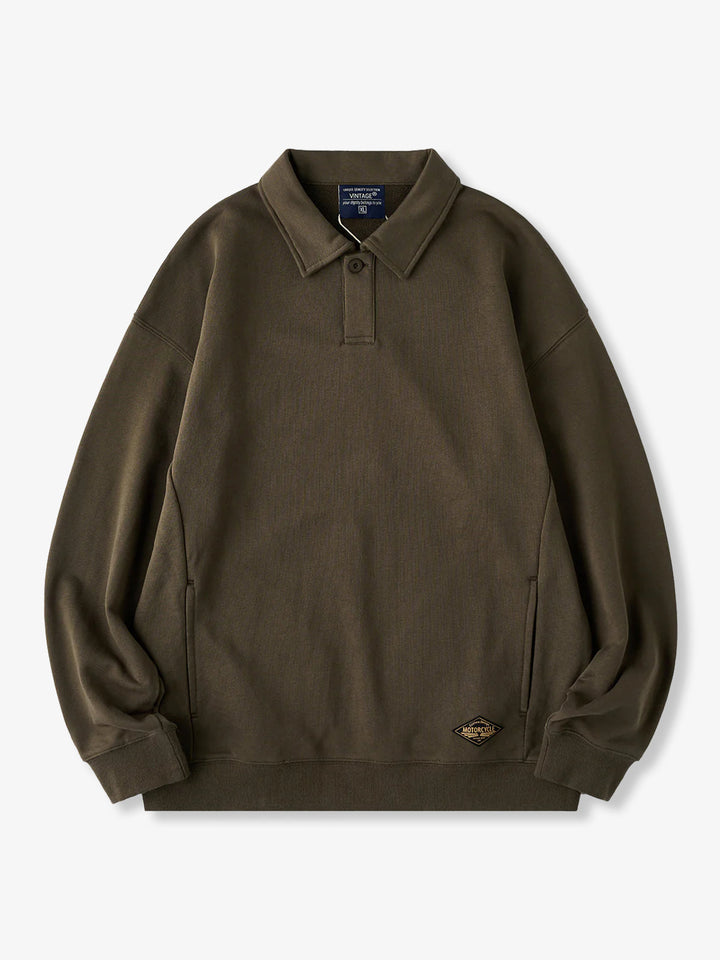 400g Heavyweight One-Button Polo-Collar Sweatshirt
