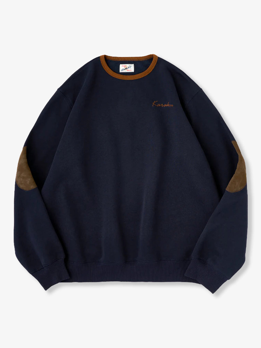 "KaraKu" Embroidery  Elbow Suede Patches Brushed Cotton Sweatshirt