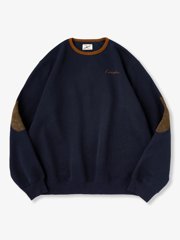 "KaraKu" Embroidery  Elbow Suede Patches Brushed Cotton Sweatshirt
