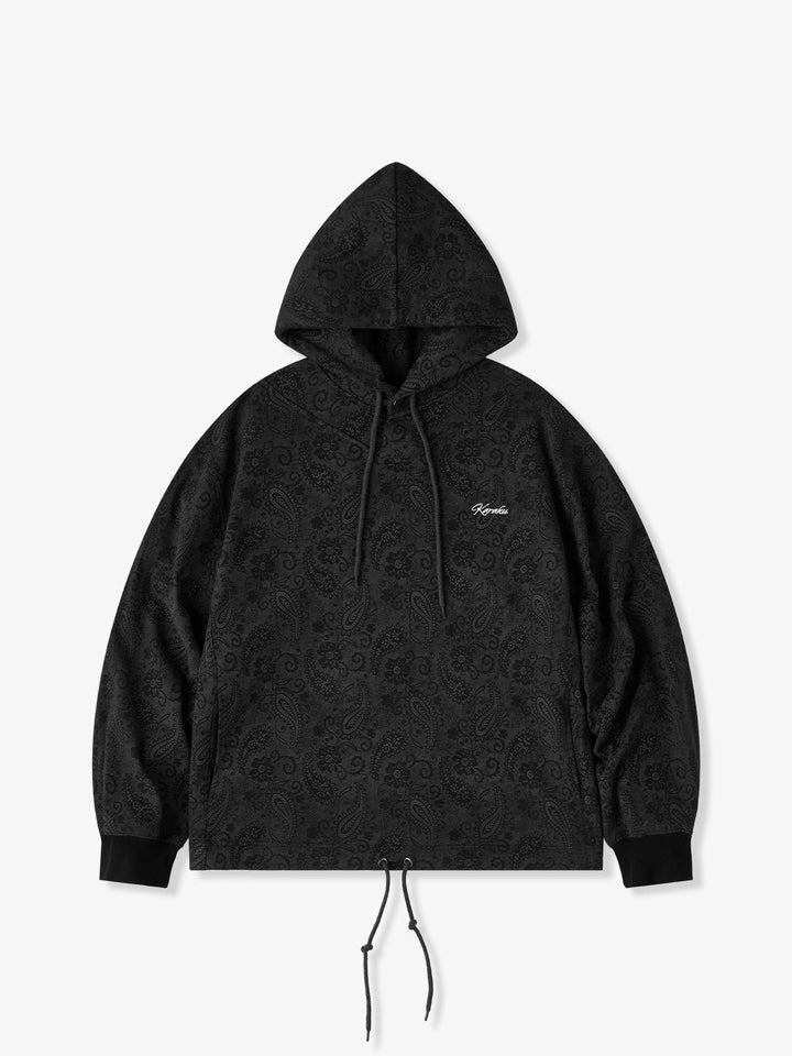 “KaraKu” Embroidered Logo Paisley-Print Cotton Hoodie