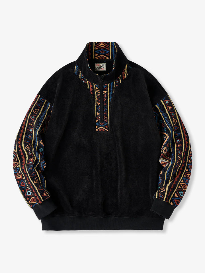 Ethnic Jacquard Combination Half-Zip Polar Fleece Sweatshirt