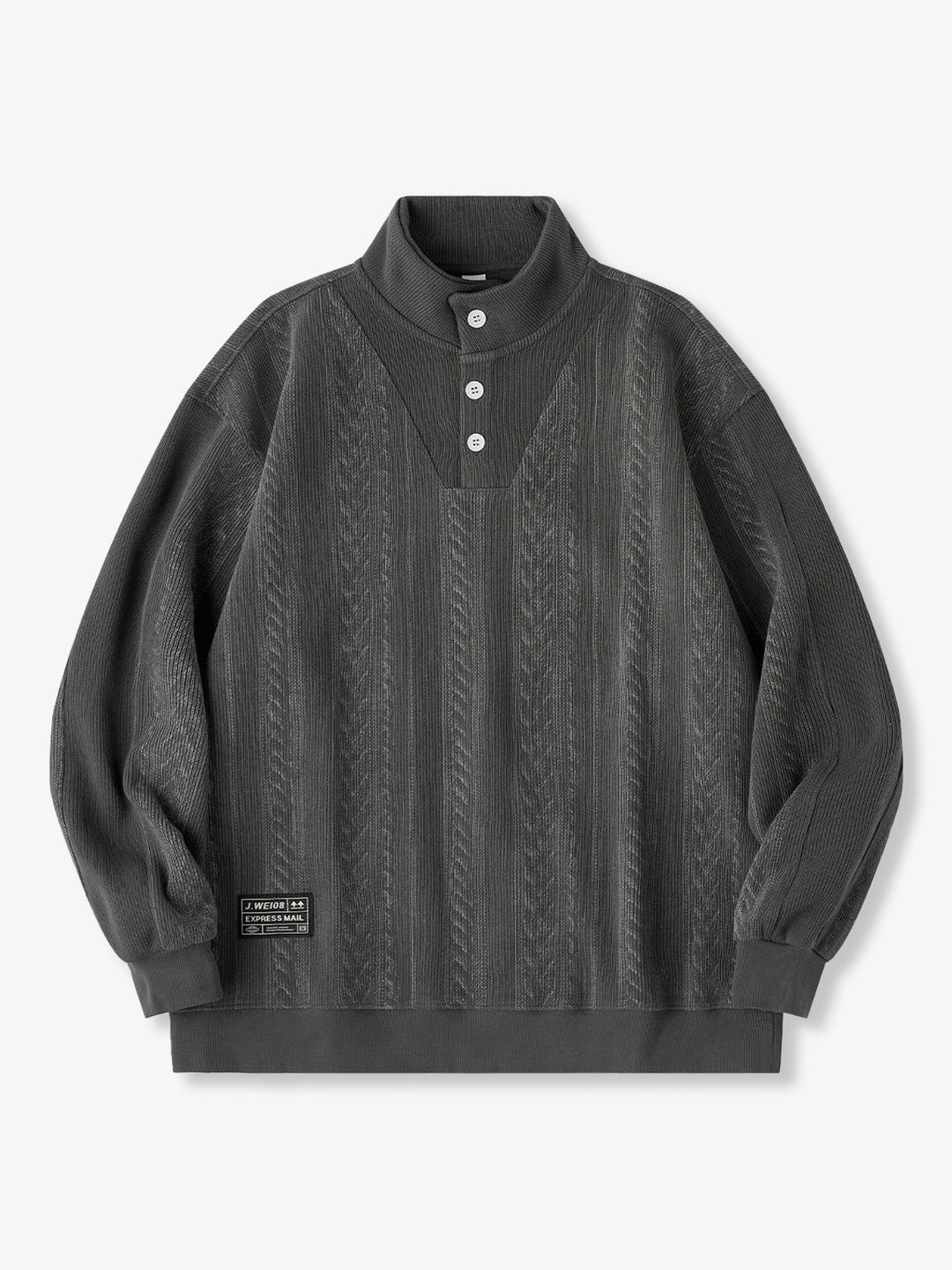 3-Button High-Neck Jacquard Knit Sweatshirt