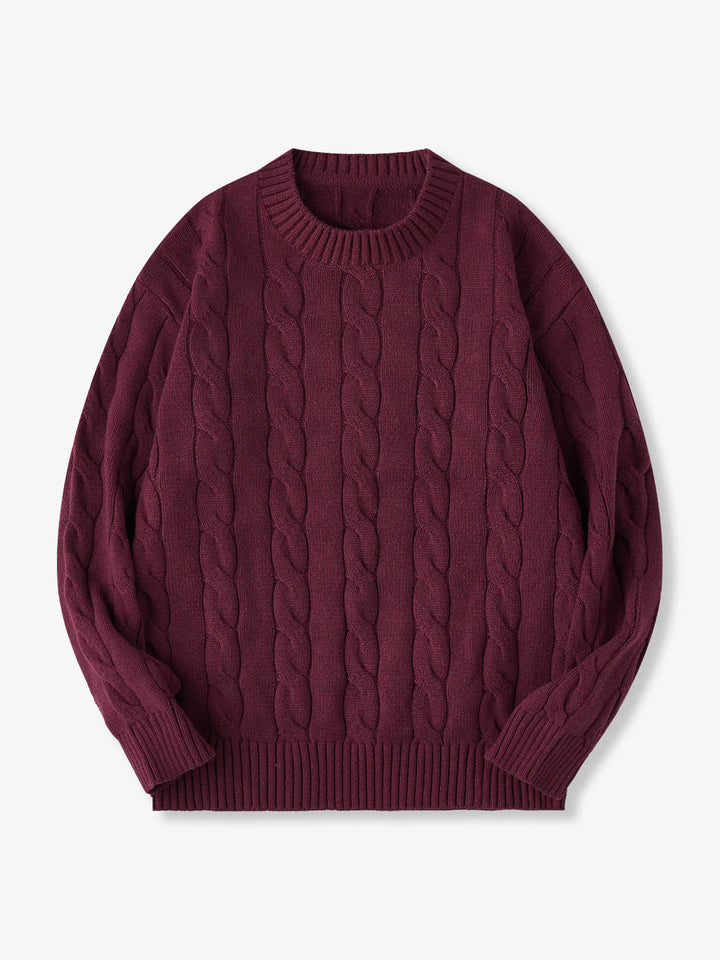 Wool-Blend Cable Knit Crewneck Sweater