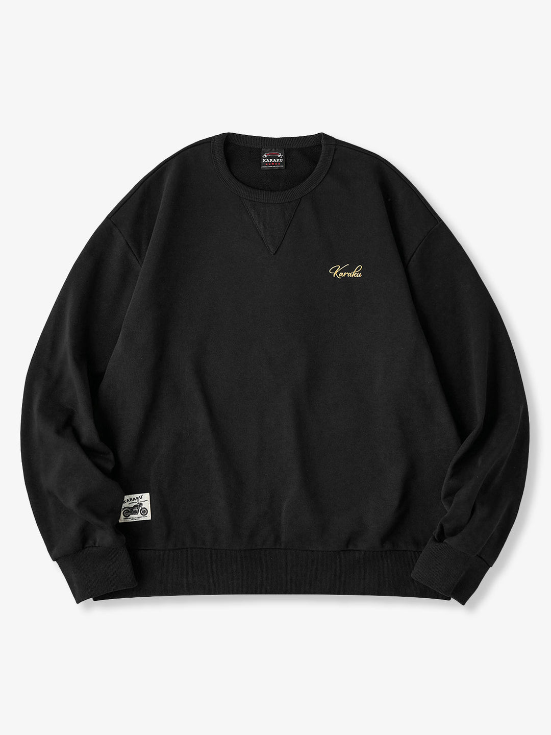 "Cat Wearing Helmet" Print &amp; Karaku Logo Embroidery V-Gusset Sweatshirt