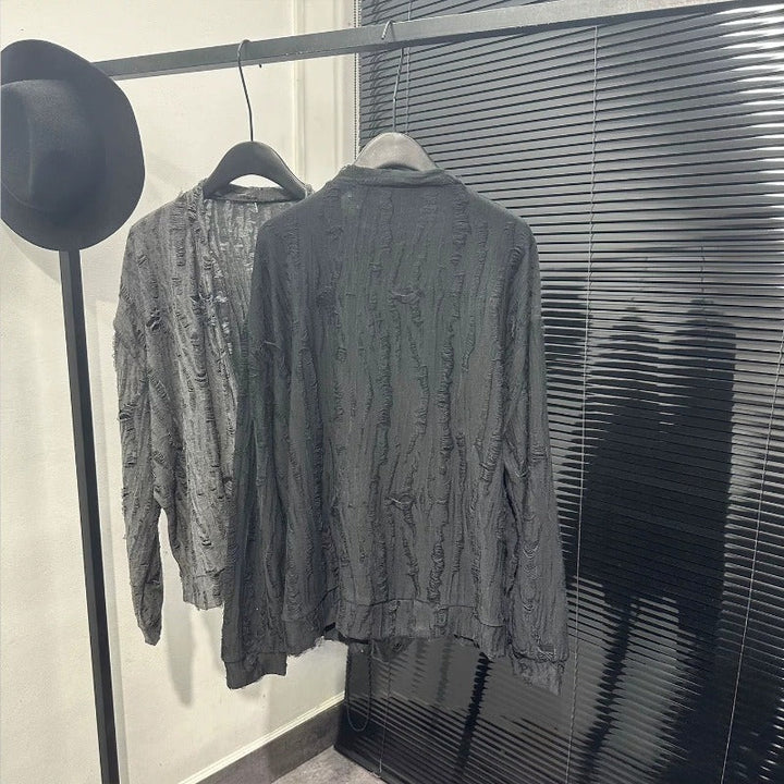 Irregular Cut-out V-neck Long-sleeve Top