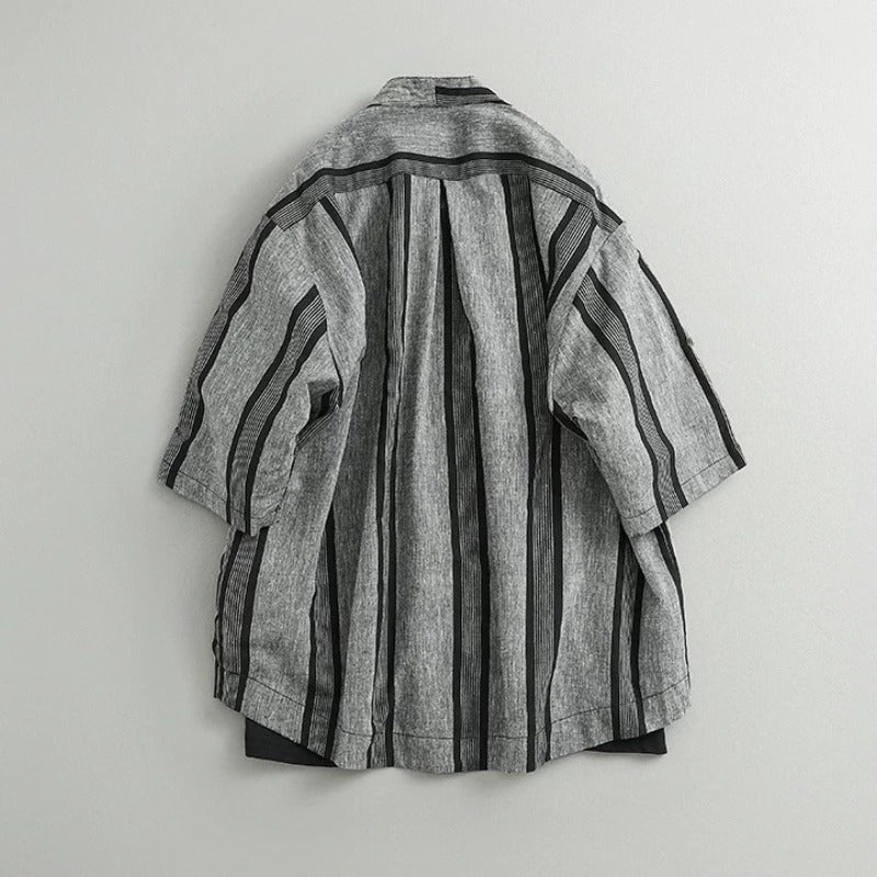 Japanese Striped Loose Kimono Shirt Half Sleeve Cardigan