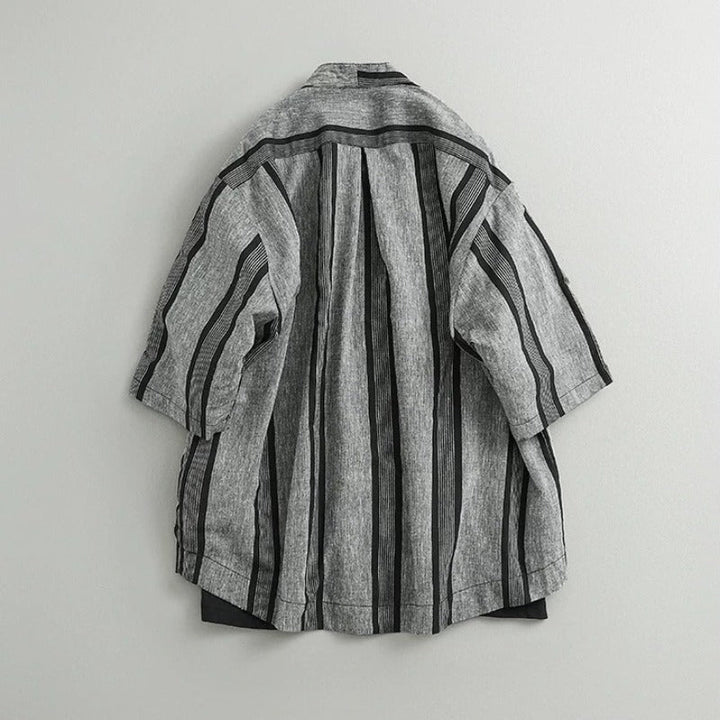 Japanese Striped Loose Kimono Shirt Half Sleeve Cardigan