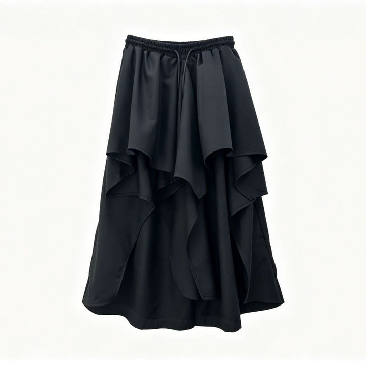 Japanese High-waist Asymmetrical Ruffle Wide-leg Skirt-pants