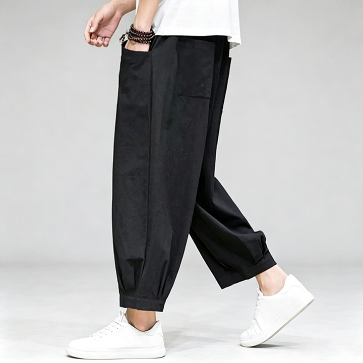 Cropped Waist-Defined Wide Leg Pants