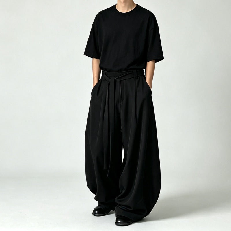 Japanese High-waist Drawstring Straps Wide-leg Casual Pants