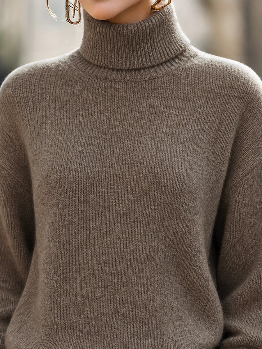 Soft Mohair-Blend Turtleneck Oversized Sweater