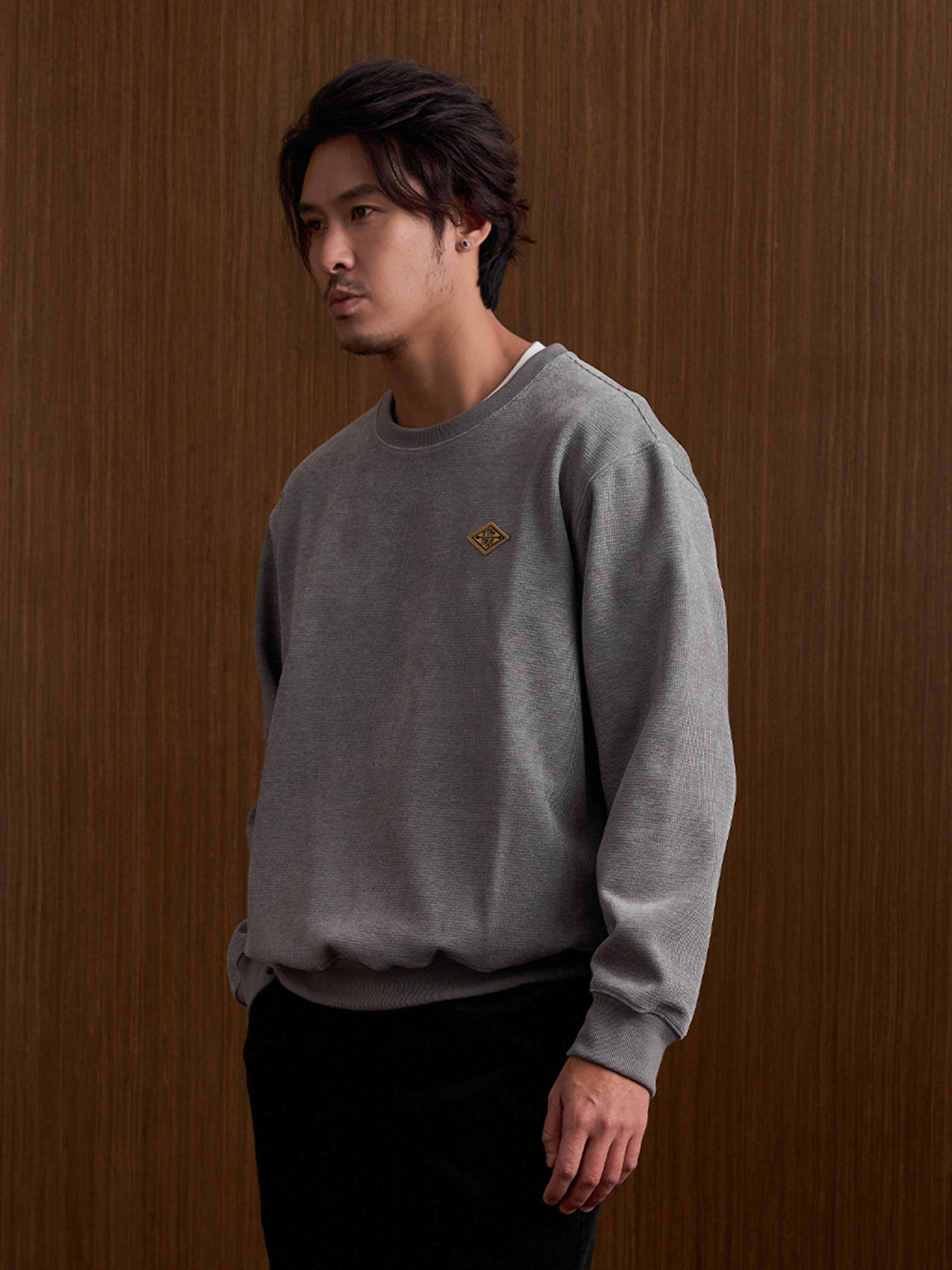 “STAY TRUE” Vintage Mini-Waffle Knit Sweatshirt