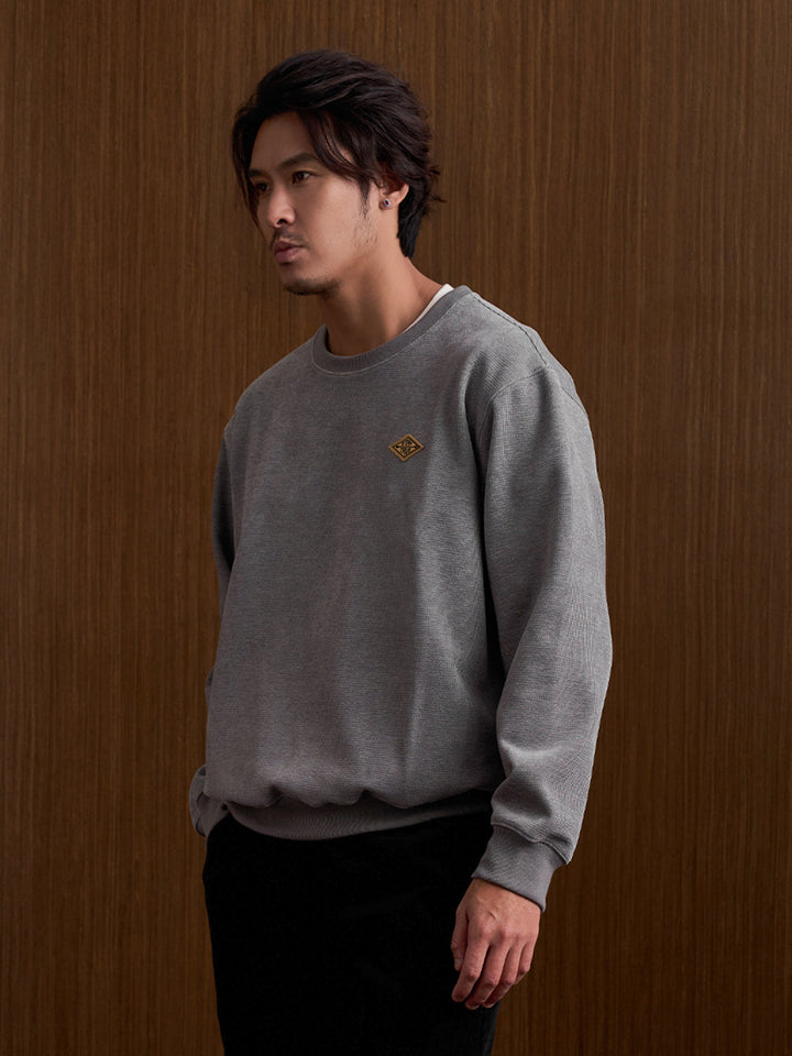 “STAY TRUE” Vintage Mini-Waffle Knit Sweatshirt