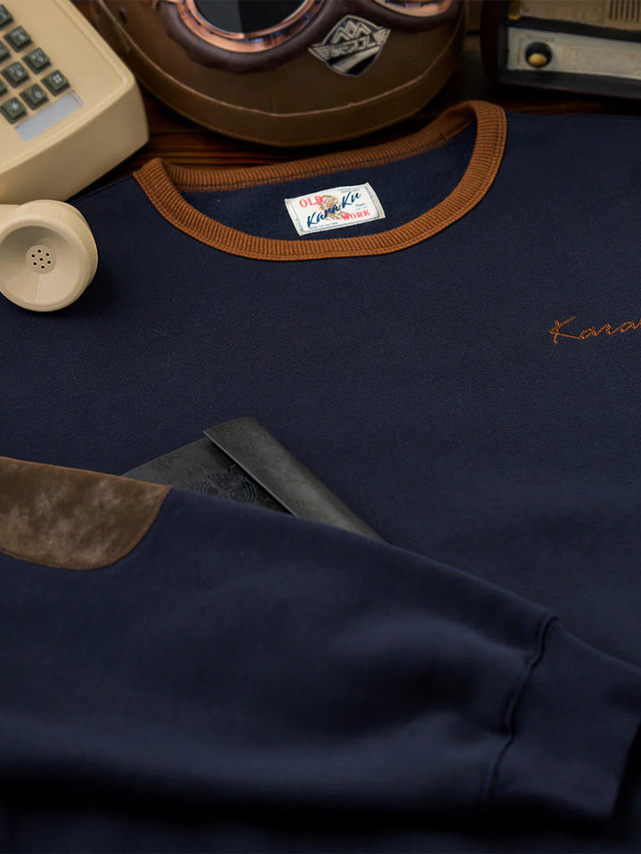"KaraKu" Embroidery  Elbow Suede Patches Brushed Cotton Sweatshirt