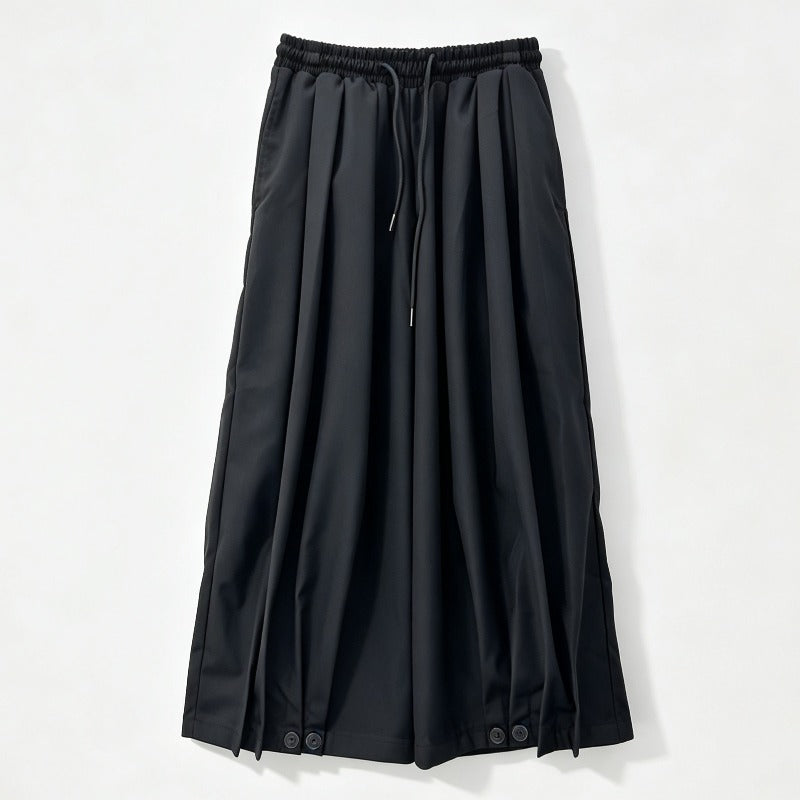 Japanese Elastic-waist Casual Cropped Wide-leg Pants