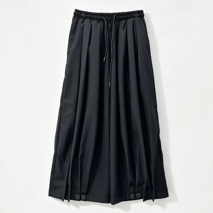 Japanese Elastic-waist Casual Cropped Wide-leg Pants