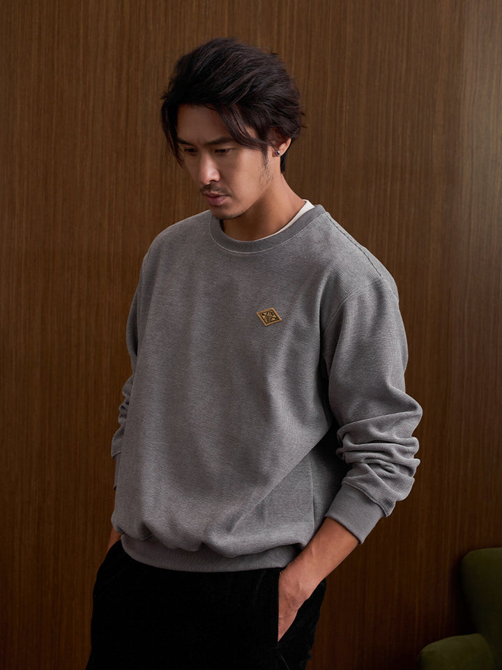 “STAY TRUE” Vintage Mini-Waffle Knit Sweatshirt