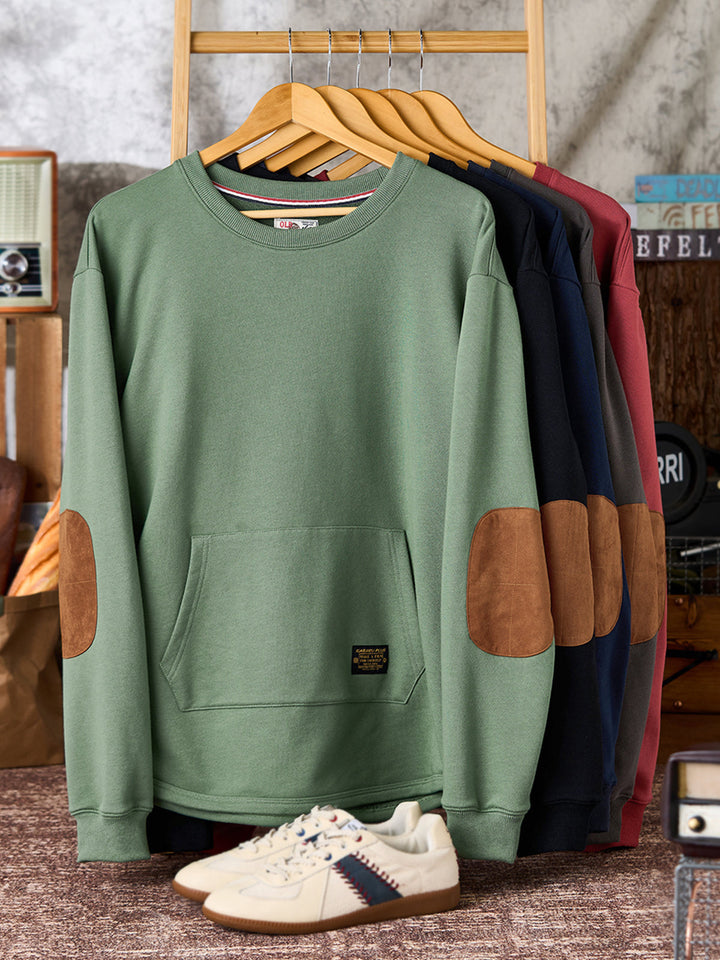 Heavyweight Crewneck Sweatshirt with Suede Elbow Patches and Loop-Back Lining