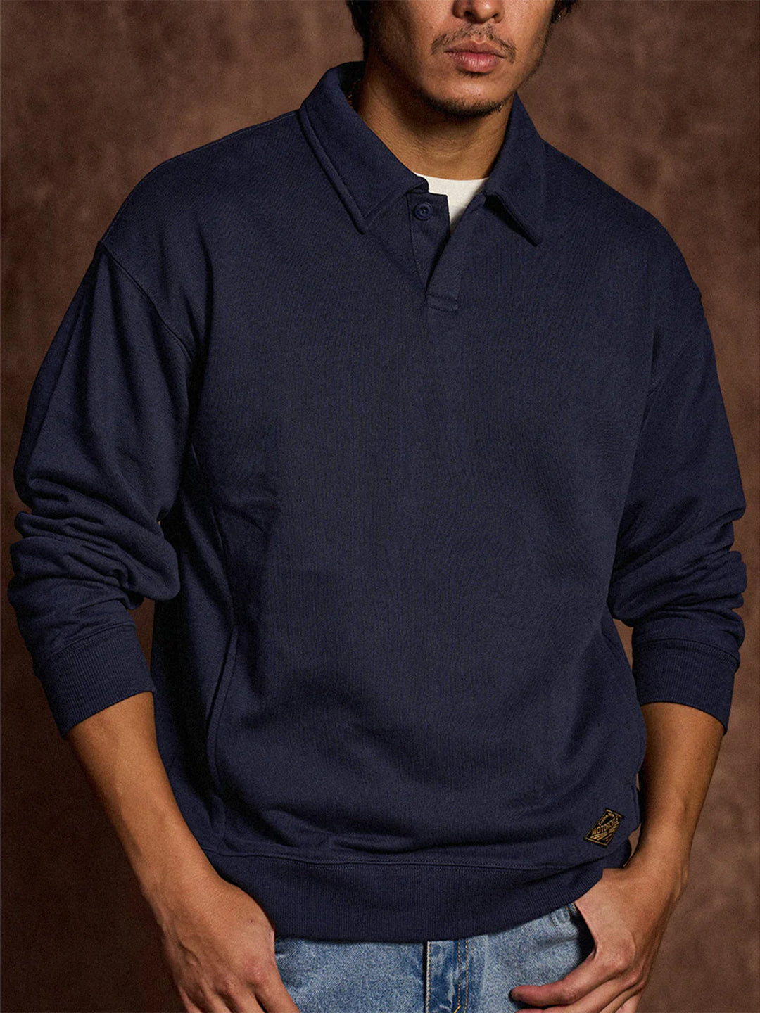 400g Heavyweight One-Button Polo-Collar Sweatshirt