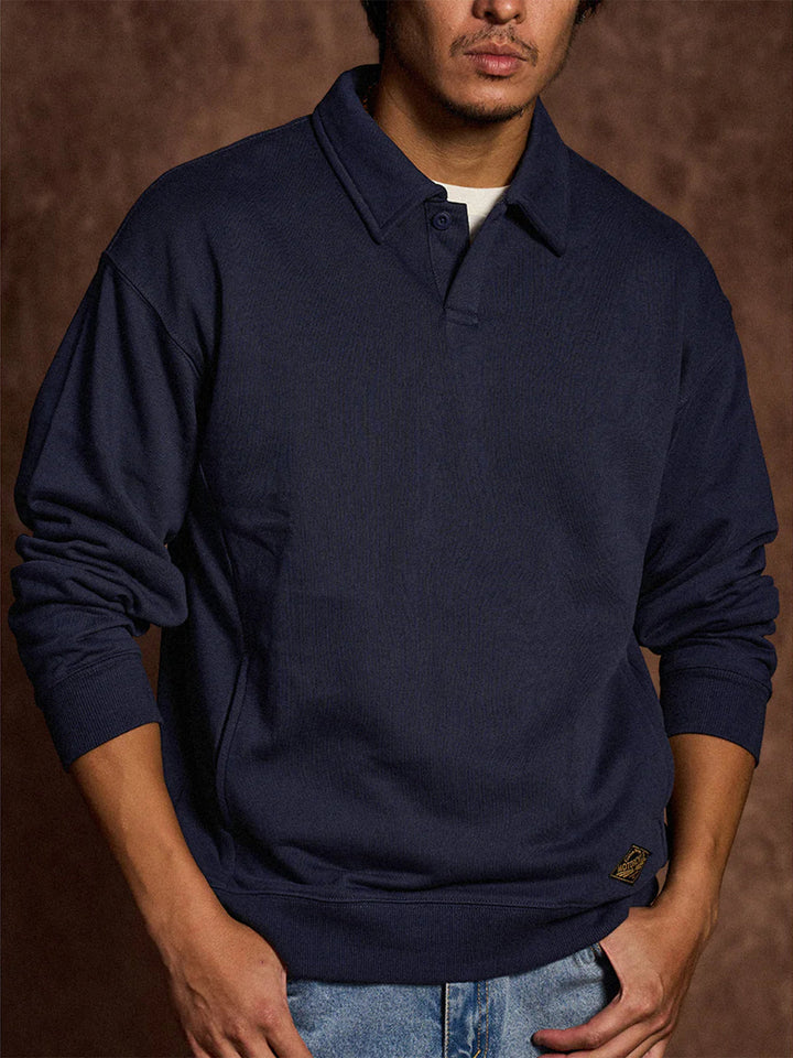 400g Heavyweight One-Button Polo-Collar Sweatshirt