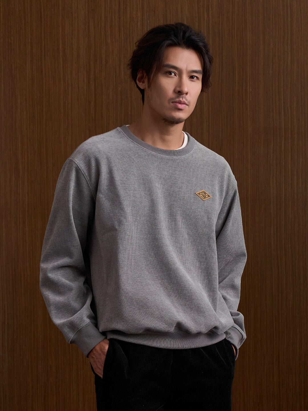 “STAY TRUE” Vintage Mini-Waffle Knit Sweatshirt