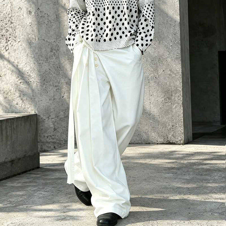 Lace-up A-line Straight Leg Thickened Loose Casual Pants