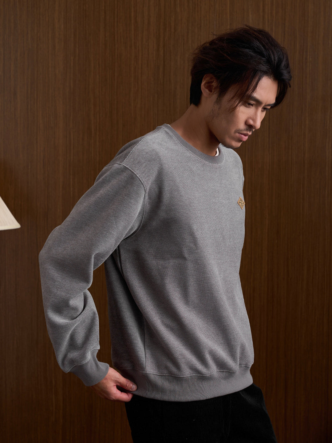 “STAY TRUE” Vintage Mini-Waffle Knit Sweatshirt