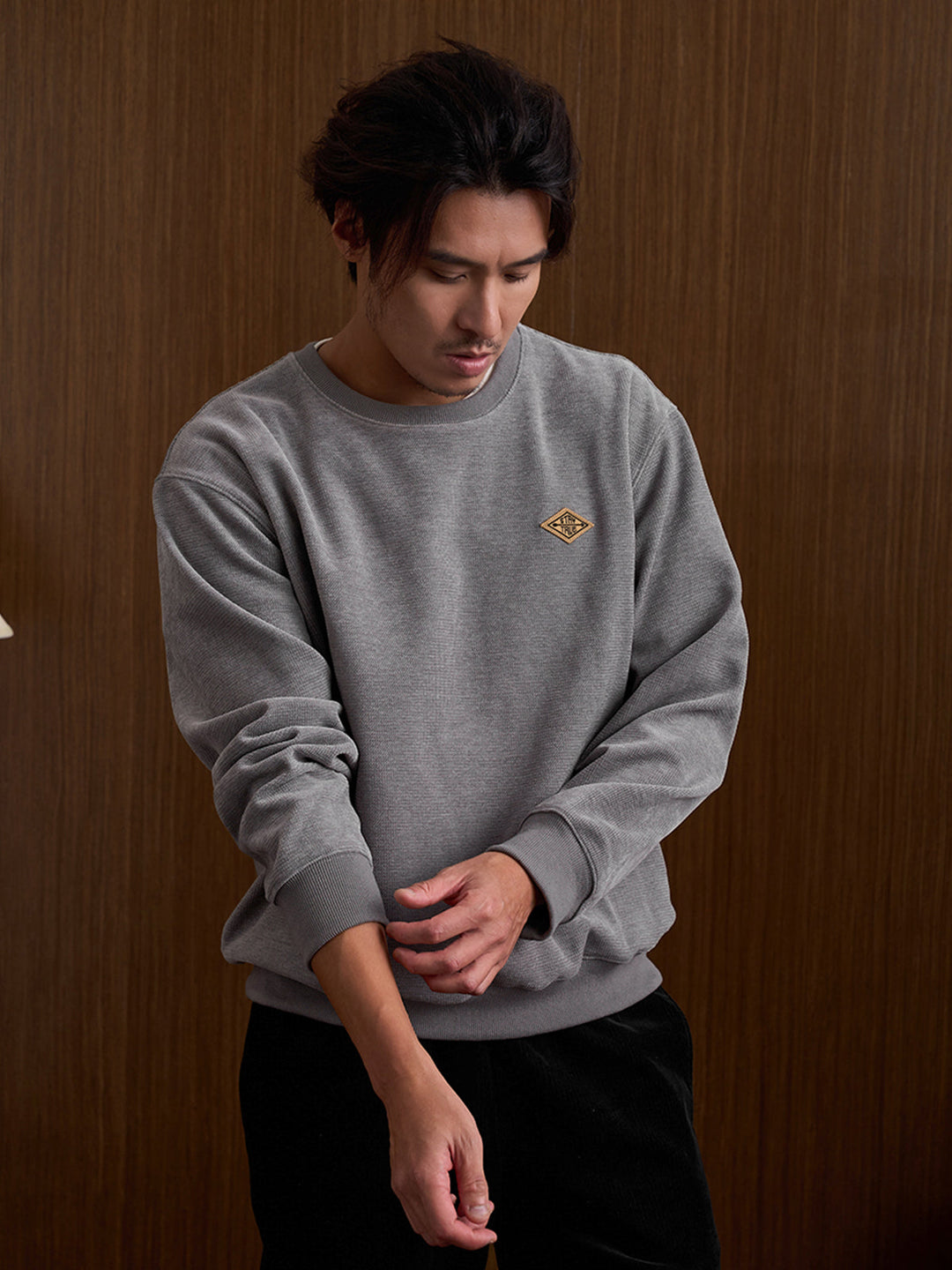 “STAY TRUE” Vintage Mini-Waffle Knit Sweatshirt