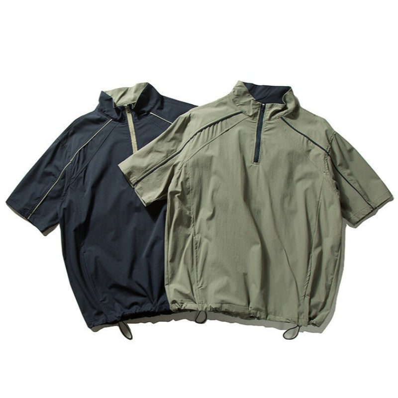 Japanese Streetwear Casual Half-zip Short Sleeve Shirt