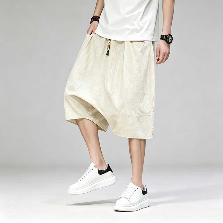 Linen Loose-fitting Low-rise Baggy Casual Shorts