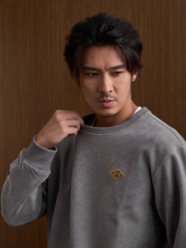 “STAY TRUE” Vintage Mini-Waffle Knit Sweatshirt