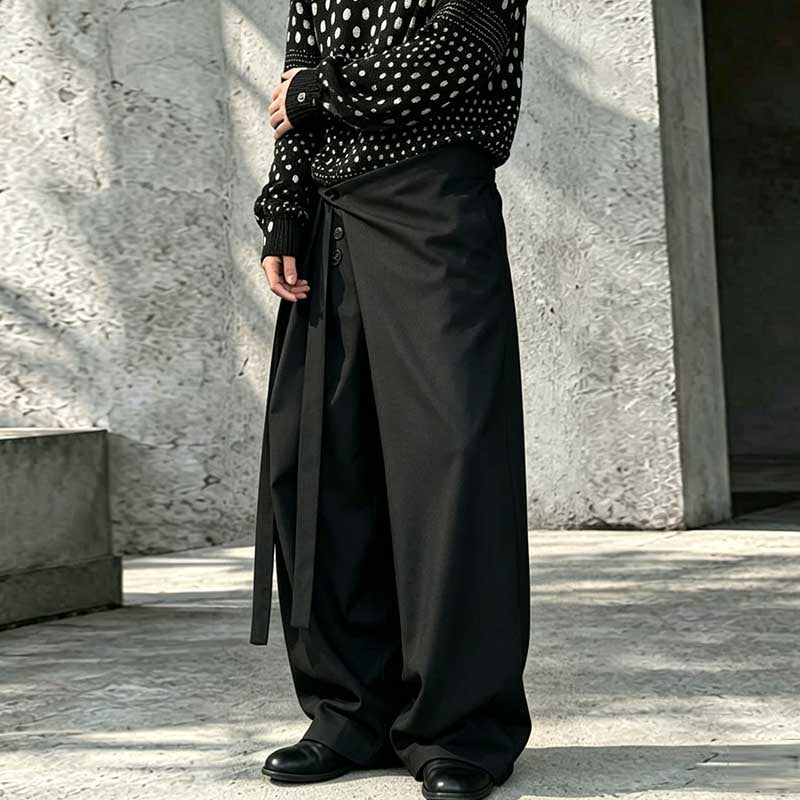 Lace-up A-line Straight Leg Thickened Loose Casual Pants