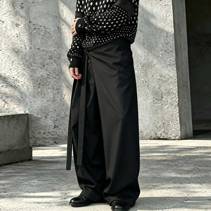 Lace-up A-line Straight Leg Thickened Loose Casual Pants