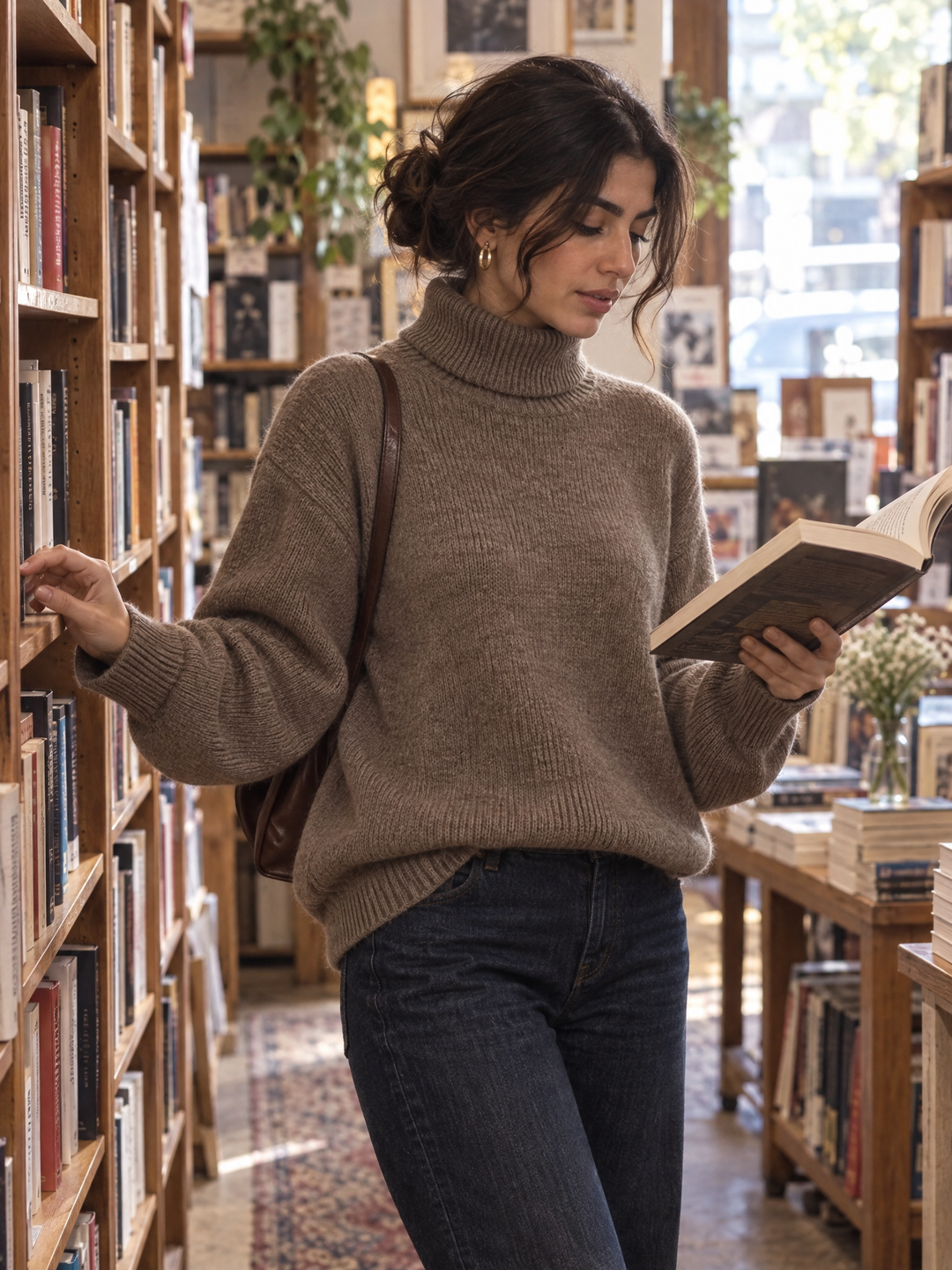 Soft Mohair-Blend Turtleneck Oversized Sweater