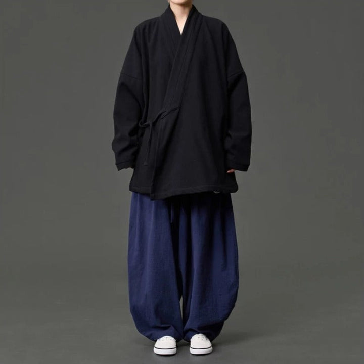 Fleece Lined Diagonal Placket Loose Hanfu Cardigan