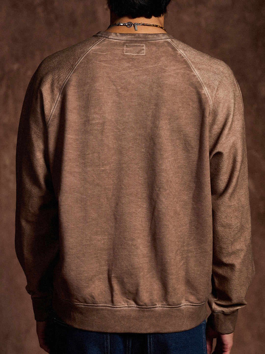 “KARAKU” Embroidered Logo Vintage-style Navy Crew Neck Sweatshirt
