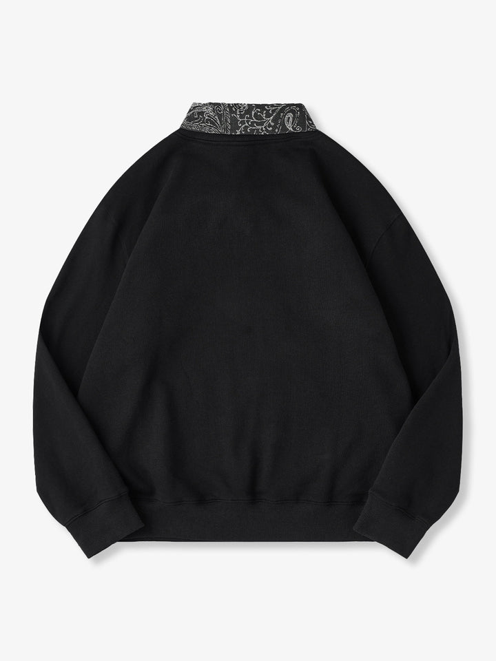 Karaku Embroidered Polo Sweatshirt with Jacquard Paisley Collar &amp; Placket