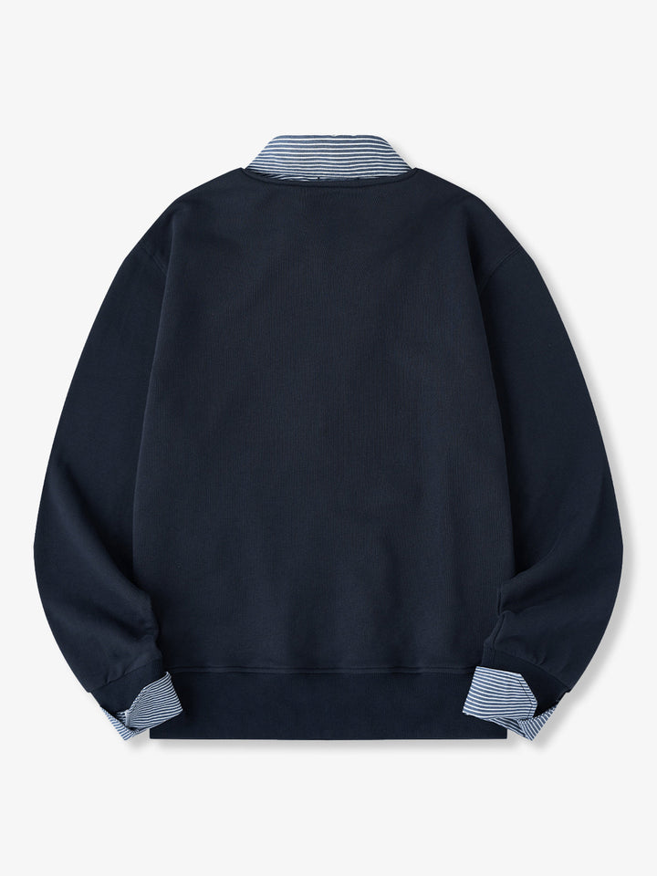 Faux-Layered Stripe Shirt &amp; Half-Zip Pullover Sweatshirt