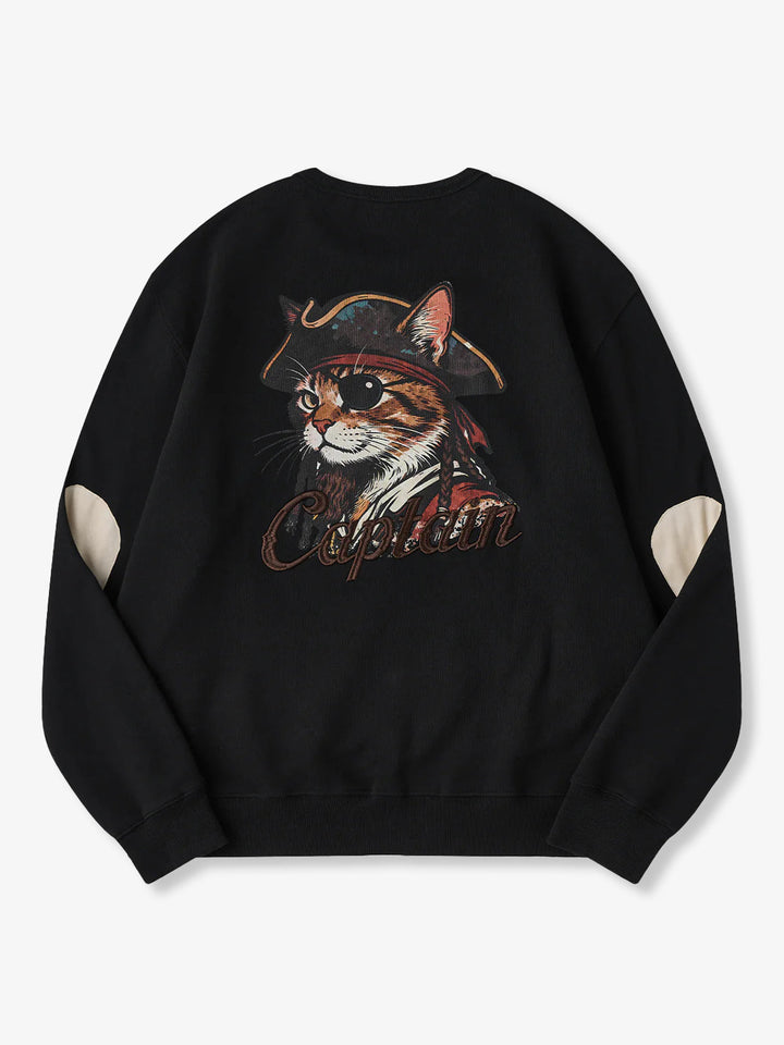 “Pirate Captain Cat” Elbow-Patch Pullover Sweatshirt