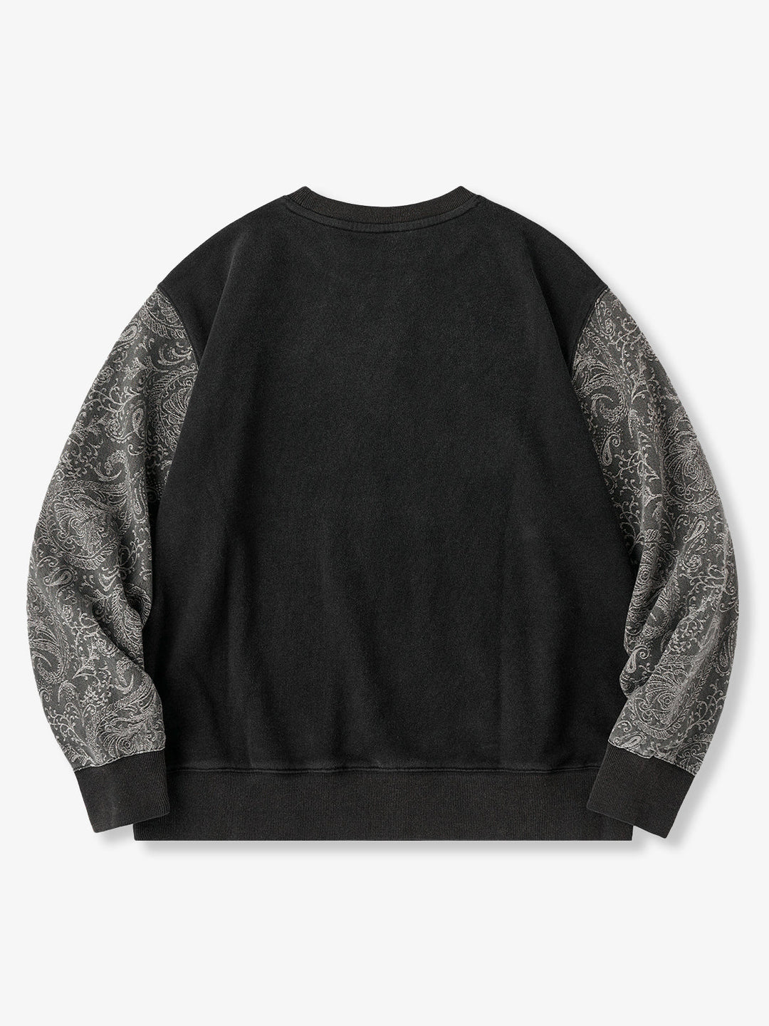 Washed Sweatshirt with Paisley Denim Sleeves &amp; V-Gusset Detail
