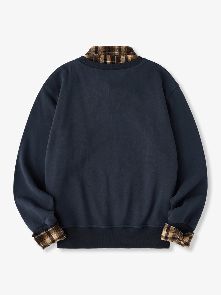 "K" Embroidered Patch Faux-Layered Check Sweatshirt