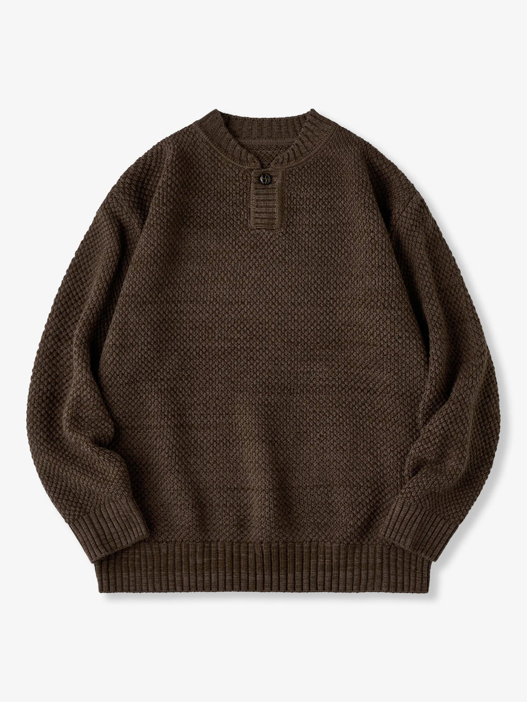 Heavyweight Pineapple Pile Henley Neck Knit Sweater