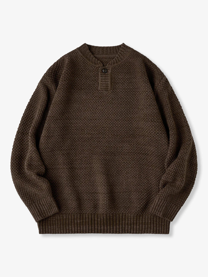 Heavyweight Pineapple Pile Henley Neck Knit Sweater