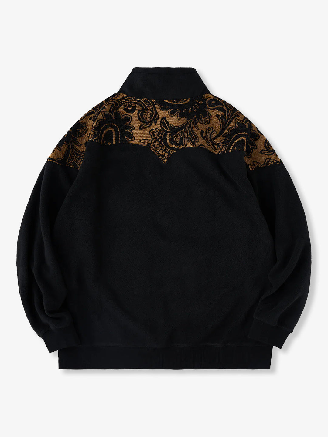 Paisley Pattern Mixed Material Western Half-Zip Fleece Pullover