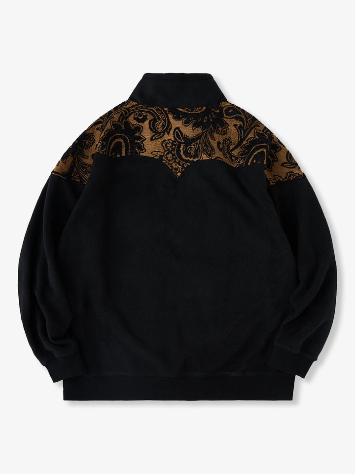 Paisley Pattern Mixed Material Western Half-Zip Fleece Pullover