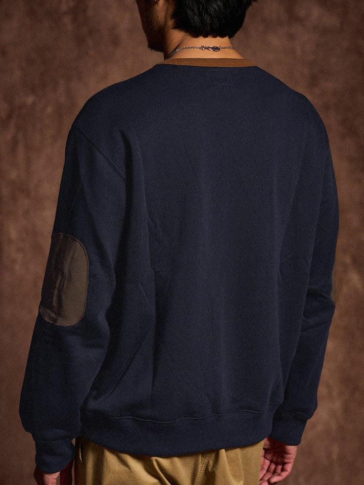 "KaraKu" Embroidery  Elbow Suede Patches Brushed Cotton Sweatshirt