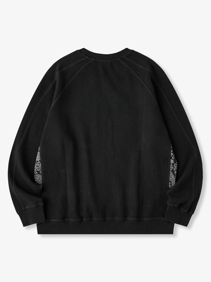 Jacquard Paisley Panel “KaraKu” Embroidered Mini Waffle Sweatshirt