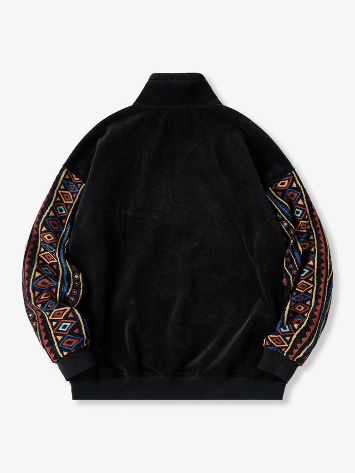 Ethnic Jacquard Combination Half-Zip Polar Fleece Sweatshirt