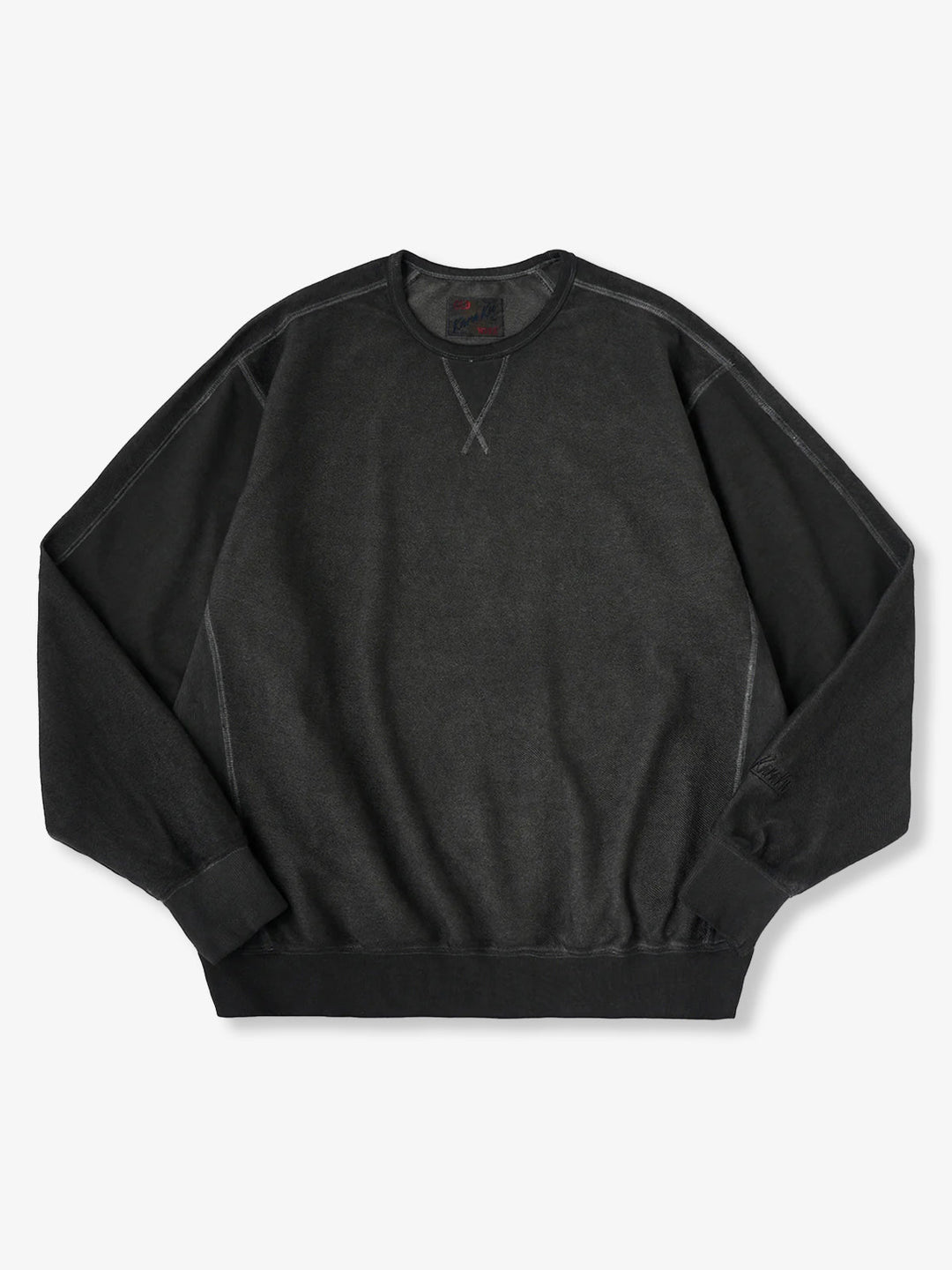 “KARAKU” Embroidered Logo Vintage-style Navy Crew Neck Sweatshirt