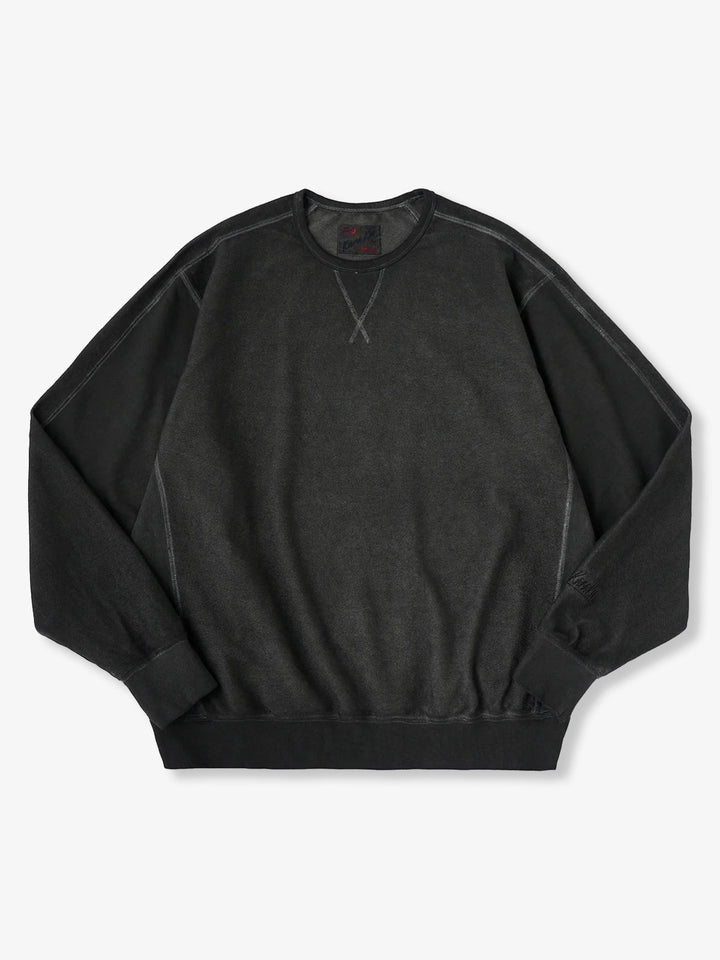 “KARAKU” Embroidered Logo Vintage-style Navy Crew Neck Sweatshirt